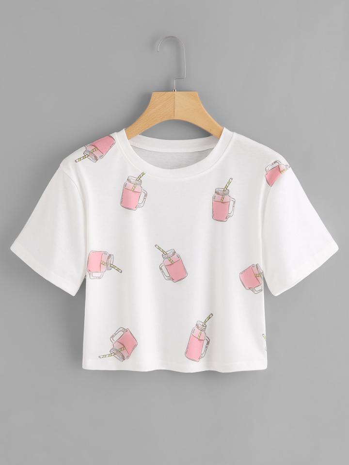 Romwe Drink Print Crop Tee