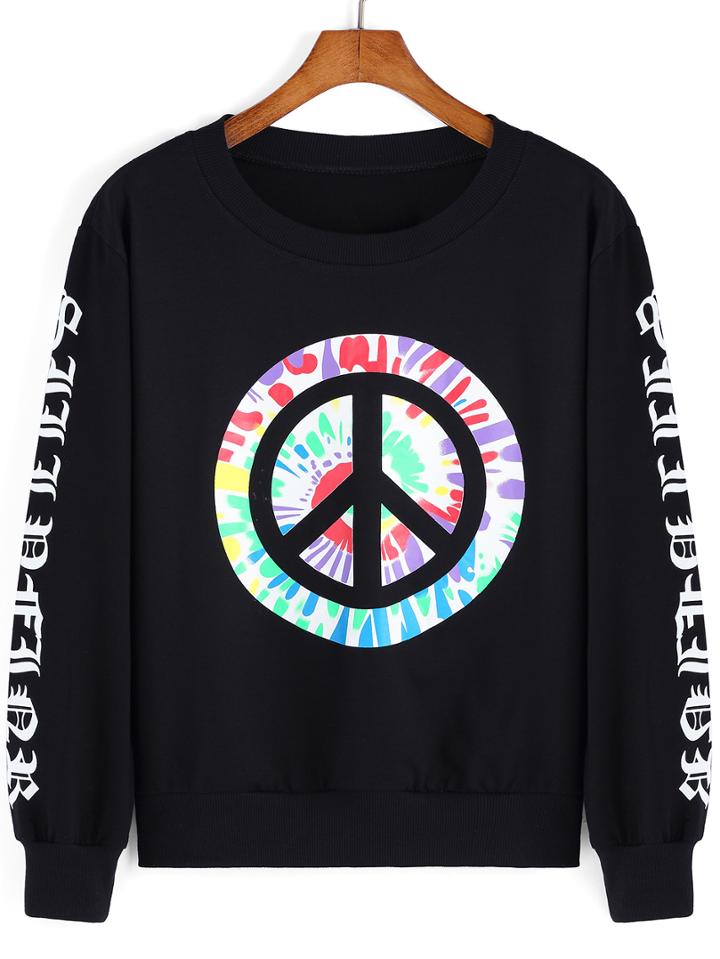 Romwe Round Neck Ring Print Sweatshirt