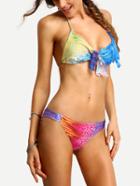 Romwe Laser-cut Ruffle Colorful Bikini Set