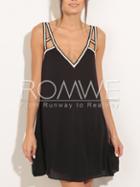 Romwe Black White Strap Contrast Shift Dress