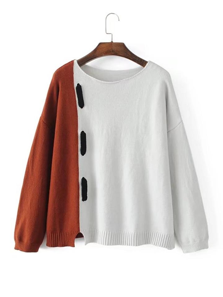 Romwe Slit Detail Two Tone Sweater