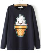 Romwe Ice Cream Print Navy T-shirt