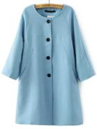 Romwe Round Neck Single-breasted Blue Coat