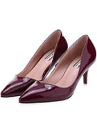 Romwe Wine Red Point Toe Patent Leather High Heeled Pumps