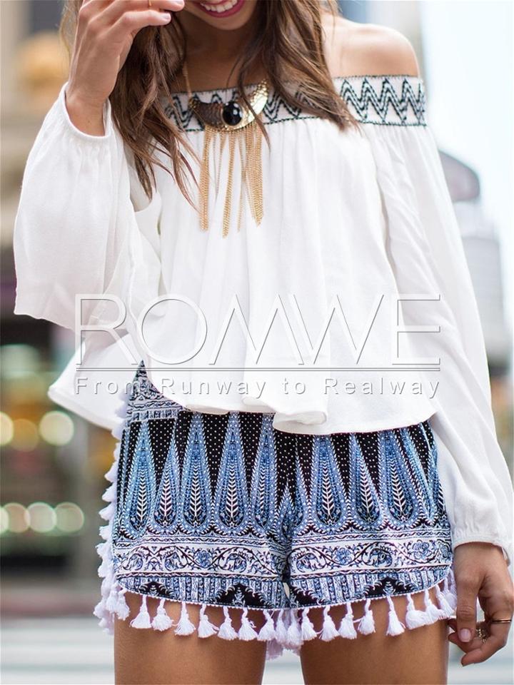 Romwe White Long Sleeve Off The Shoulder Blouse