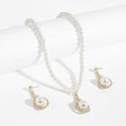 Romwe Faux Pearl Pendant Necklace & Earrings