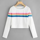 Romwe Colorful Striped Panel Crop Tee