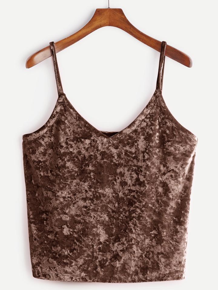 Romwe Coffee Velvet Casual Cami Top