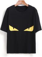 Romwe Black Short Sleeve Eye Print Loose T-shirt