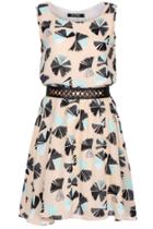 Romwe Romwe Colorful Floral Print Pleated Dress With Slim Belt