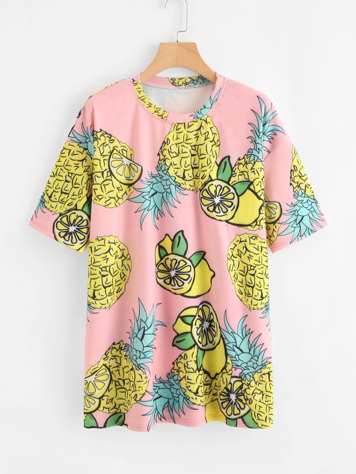 Romwe Pineapple Print Tee Dress
