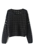 Romwe Hollow-out Black Jumper