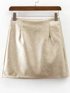 Romwe Gold Side Zipper Pu Skirt