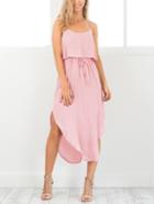 Romwe Pink Curved Hem Layered Cami Dress