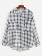 Romwe Plaid High Low Blouse With Pockets