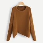 Romwe Rib Knit Asymmetrical Hem Sweater
