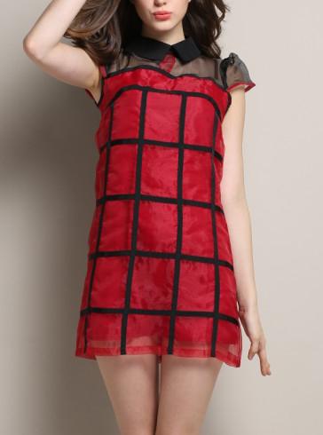Romwe Contrast Collar Plaid A-line Dress