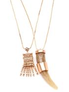 Romwe Gold Tone Wolf Tooth Charm Double Layer Boho Necklace