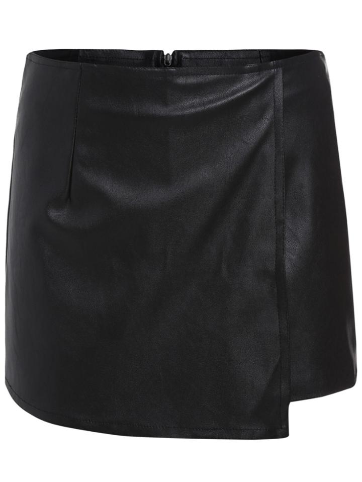 Romwe Zipper Back Wraped Pu Shorts
