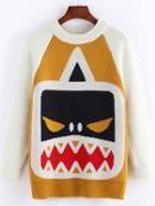 Romwe Raglan Sleeve Monster Print Sweater