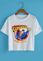 Romwe Round Neck Superman Print T-shirt