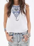 Romwe White Round Neck Embroidered Buttons Tank Top
