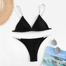 Romwe Drawstring V-plunge Triangle Bikini Set