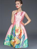 Romwe Pink Round Neck Sleeveless Print Dress