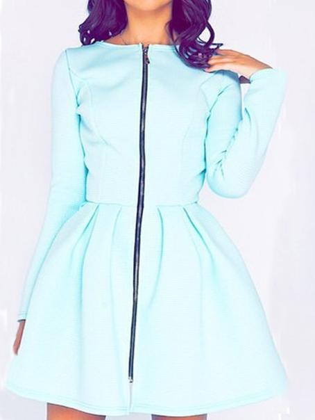 Romwe Flare Pale Green Dress With Zipper