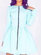 Romwe Flare Pale Green Dress With Zipper