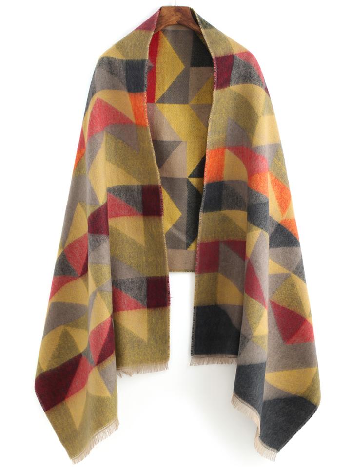 Romwe Geometric Pattern Tassel Scarf