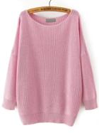 Romwe Scoop Neck Long Sleeve Loose Pink Sweater