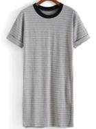 Romwe Striped Long Grey T-shirt