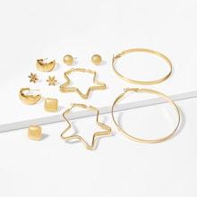 Romwe Star & Round Hoop Earrings 6pairs
