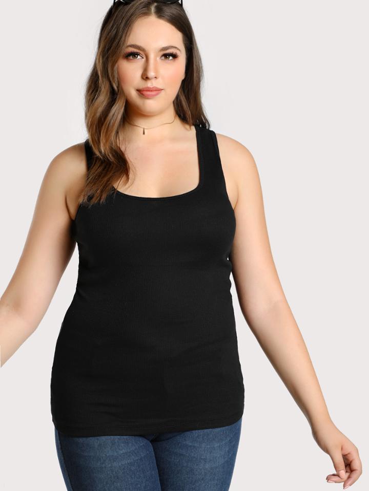 Romwe Lightweight Ribbed Tank Top