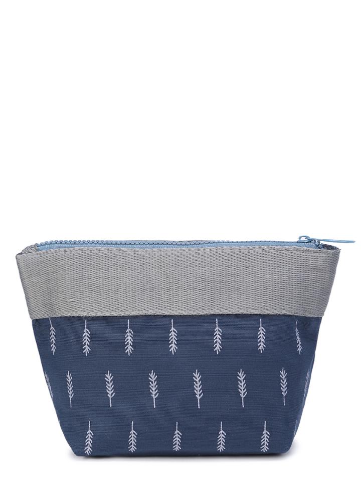 Romwe Leaf Pattern Zipper Up Makeup Bag