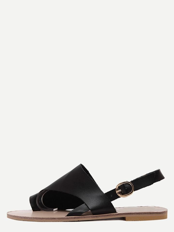 Romwe Black Faux Leather Open Toe Flats
