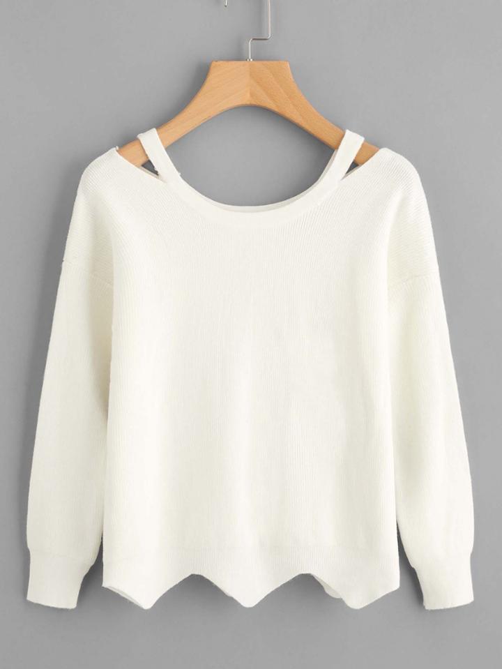 Romwe Cut Out Neck Chevron Hem Knit Sweater