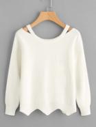 Romwe Cut Out Neck Chevron Hem Knit Sweater