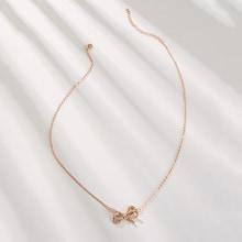 Romwe Rhinestone Bow Pendant Chain Necklace 1pc