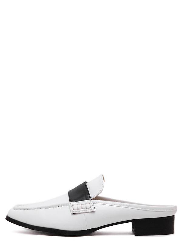 Romwe White Square Toe Backless Chunky Pumps