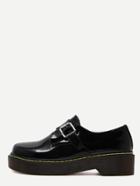 Romwe Black Patent Leather Buckle Strap Rubber Soled Shoes