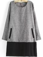 Romwe Color-block Long Sleeve Edge Pockets Dress