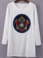 Romwe Sequined Embroidered Patch White Dress