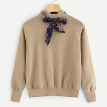 Romwe Tie Neck Solid Sweater