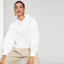 Romwe Drawstring Textured Tunic Hoodie