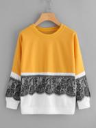 Romwe Lace Crochet Contrast Sweatshirt