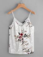 Romwe Dual V Neck Floral Velvet Cami Top