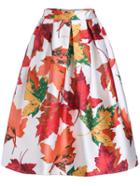Romwe Maple Leaves Print Zipper Flare Skirt