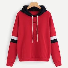 Romwe Contrast Panel Drawstring Hoodie